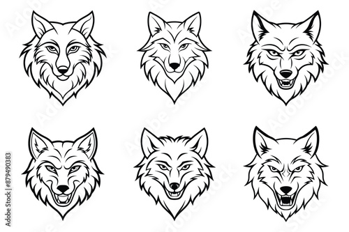 wolf head line art vector illustration bundle set photo