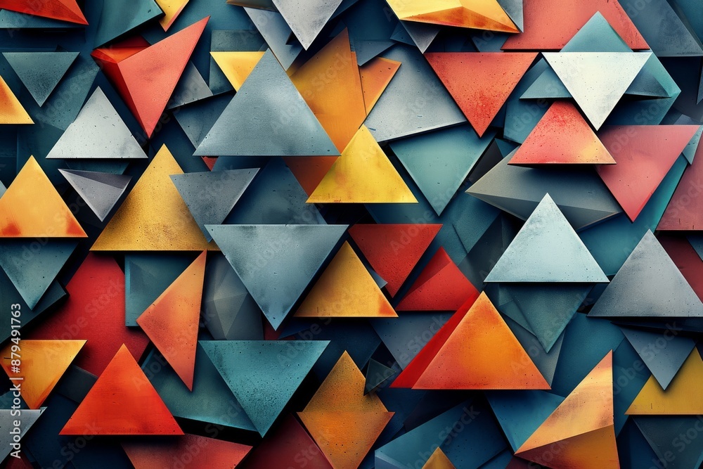 A vibrant geometric background with overlapping triangles in a colorful mosaic pattern