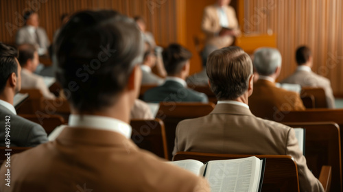 '' Jehovah's Witnesses teaching a Bible study class with participants engaged and open scriptures 