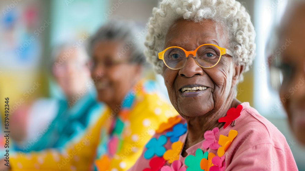 '' nursing home staff engaging residents in a craft activity with colorful materials and bright smiles '' nursing home staff engaging residents in a craft activity with colorful materials and bright smiles