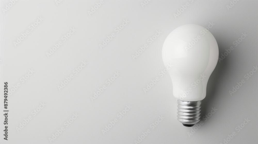 An overhead view of a white lightbulb on a plain white surface, creating a minimalist and modern aesthetic. The image provides ample copy space for adding text or graphics and is perfect for projects An overhead view of a white lightbulb on a plain white surface, creating a minimalist and modern aesthetic. The image provides ample copy space for adding text or graphics and is perfect for projects