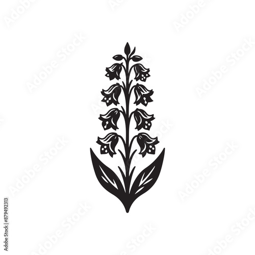 line art of a bluebell silhouette, A set of silhouettes of bluebell flowers