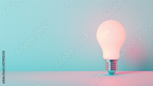 A close-up of a white lightbulb, glowing softly in a minimalistic setting. The image offers plenty of copy space and is ideal for concepts related to ideas, innovation, and energy efficiency.