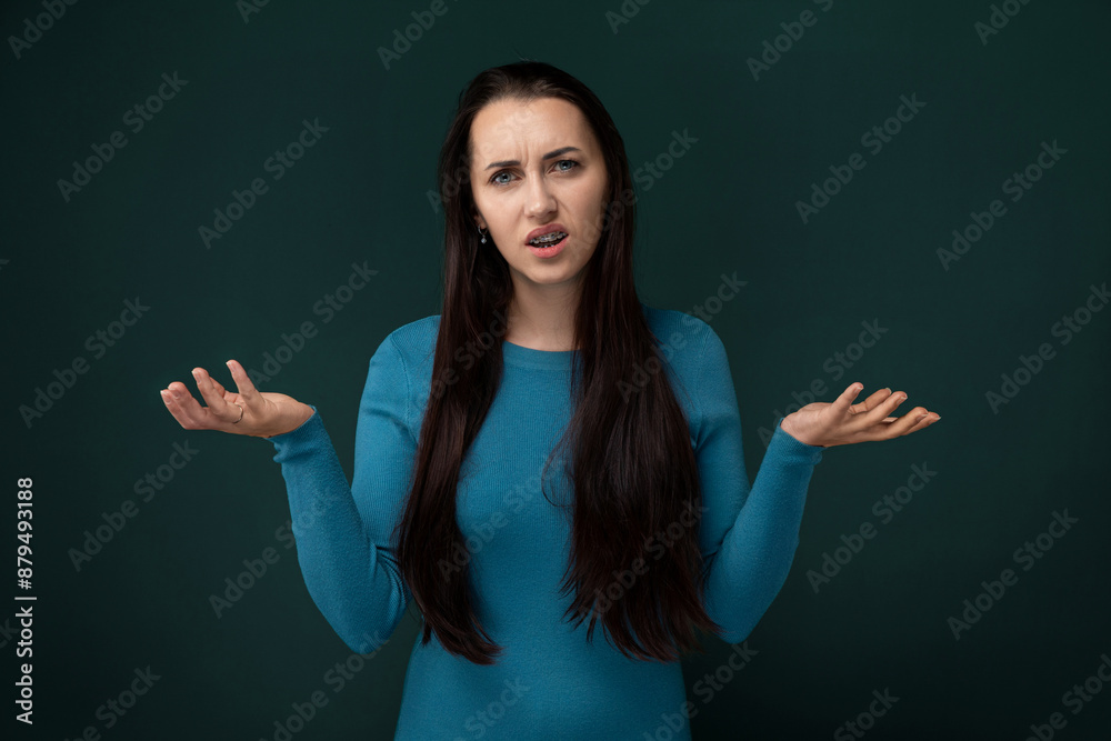Woman in Blue Dress Holding Out Hands Woman in Blue Dress Holding Out Hands