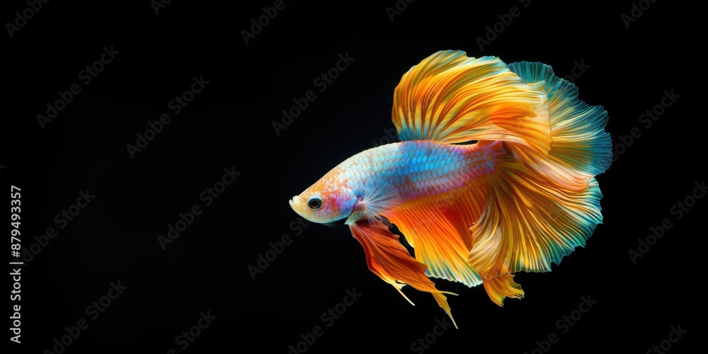 Fototapeta premium Vibrant fighting fish against black background 
