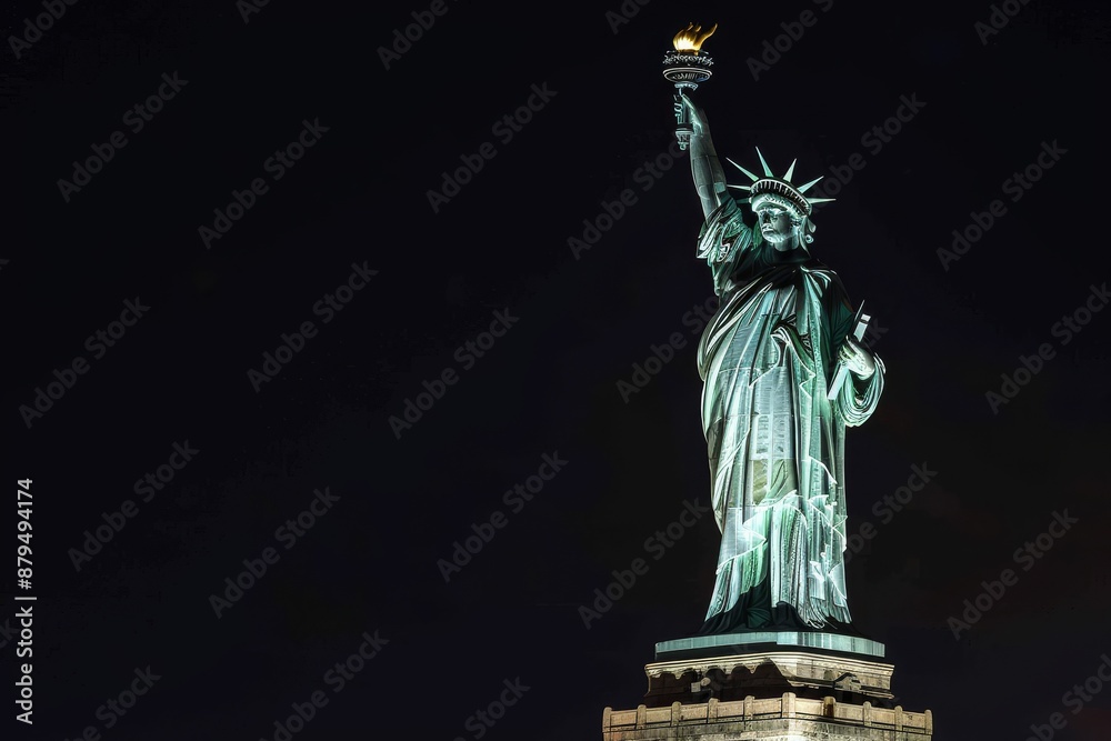 Obraz premium Statue of Liberty in New York at night - travel photography. Beautiful simple AI generated image in 4K, unique.