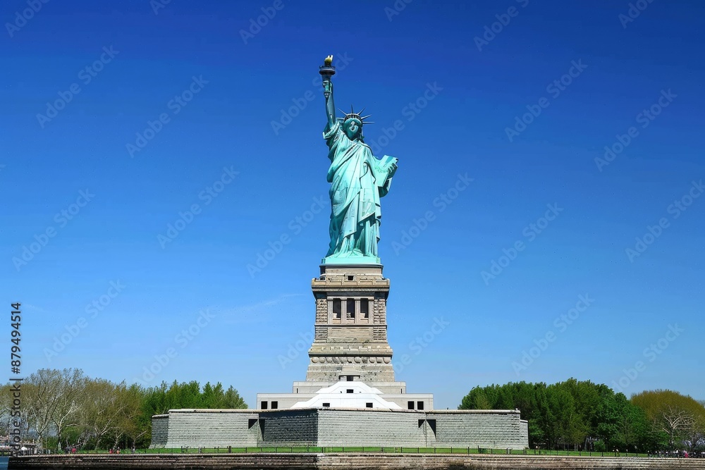 Fototapeta premium Statue of Liberty in New York at night - travel photography. Beautiful simple AI generated image in 4K, unique.