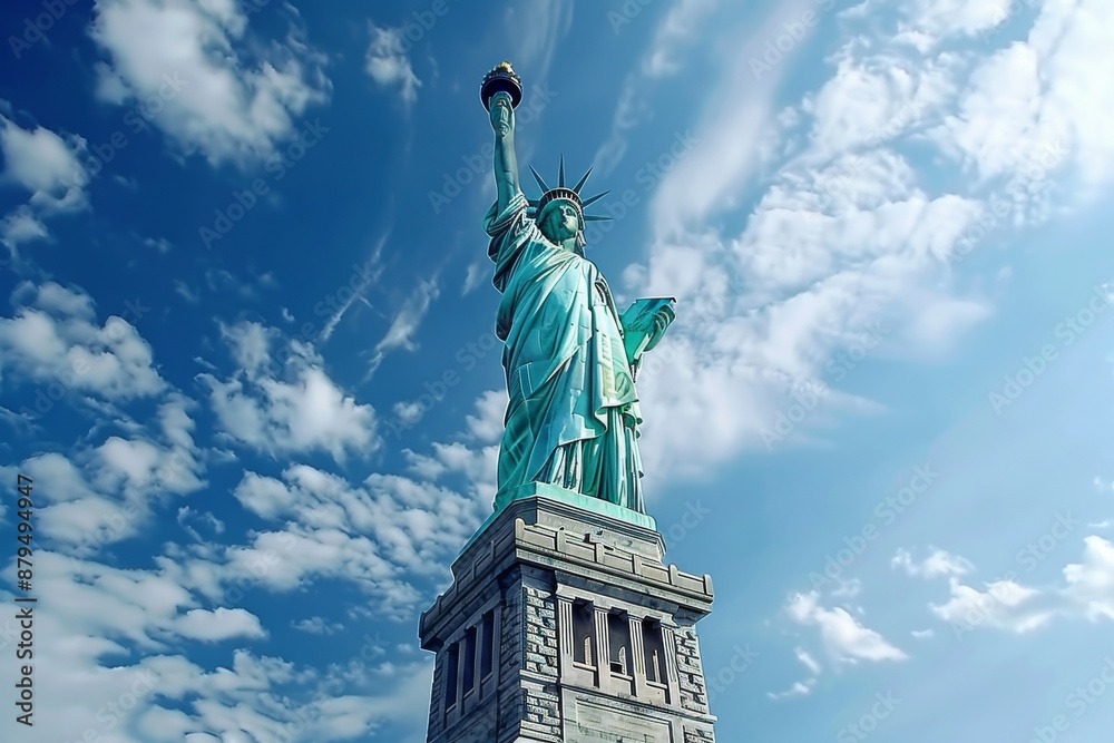 Fototapeta premium Statue of Liberty in New York at night - travel photography. Beautiful simple AI generated image in 4K, unique.