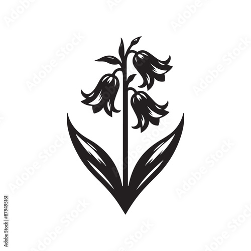 line art of a bluebell silhouette, A set of silhouettes of bluebell flowers