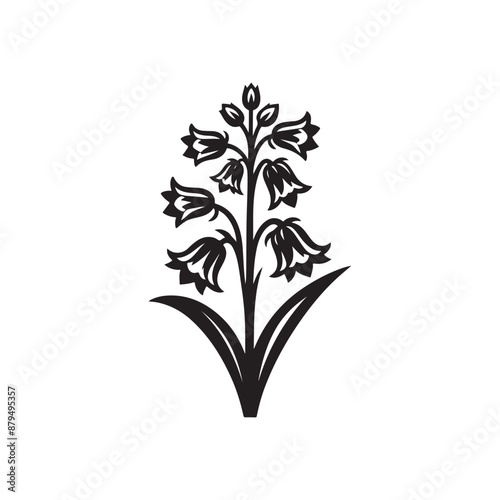 line art of a bluebell silhouette, A set of silhouettes of bluebell flowers