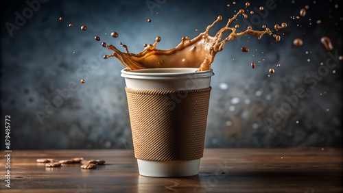 Coffee Splashes Out of Paper Cup in Dramatic Fashion photo