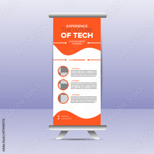 standee Design. Banner Template, Abstract Blue Geometric Triangle Background vector  flyer, presentation, leaflet, j-flag, x-stand, x-banner, exhibition display
