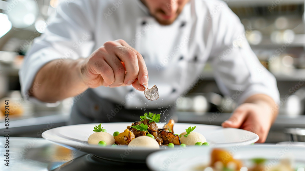 Truffle mushrooms being finely shaved over a gourmet dish, with a luxurious setting in the background Truffle mushrooms being finely shaved over a gourmet dish, with a luxurious setting in the background