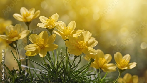 Spring or Summer nature background. spring yellow flowers close up on an abstract light backdrop., Mother's Day, children's Day, women's Day, copy space, Abstract nature background