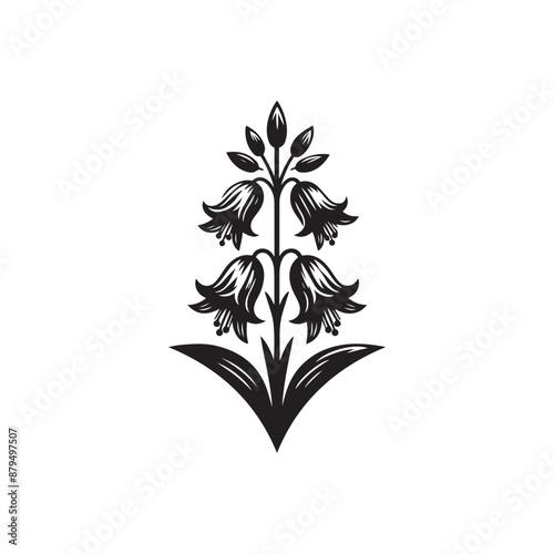 line art of a bluebell silhouette, A set of silhouettes of bluebell flowers