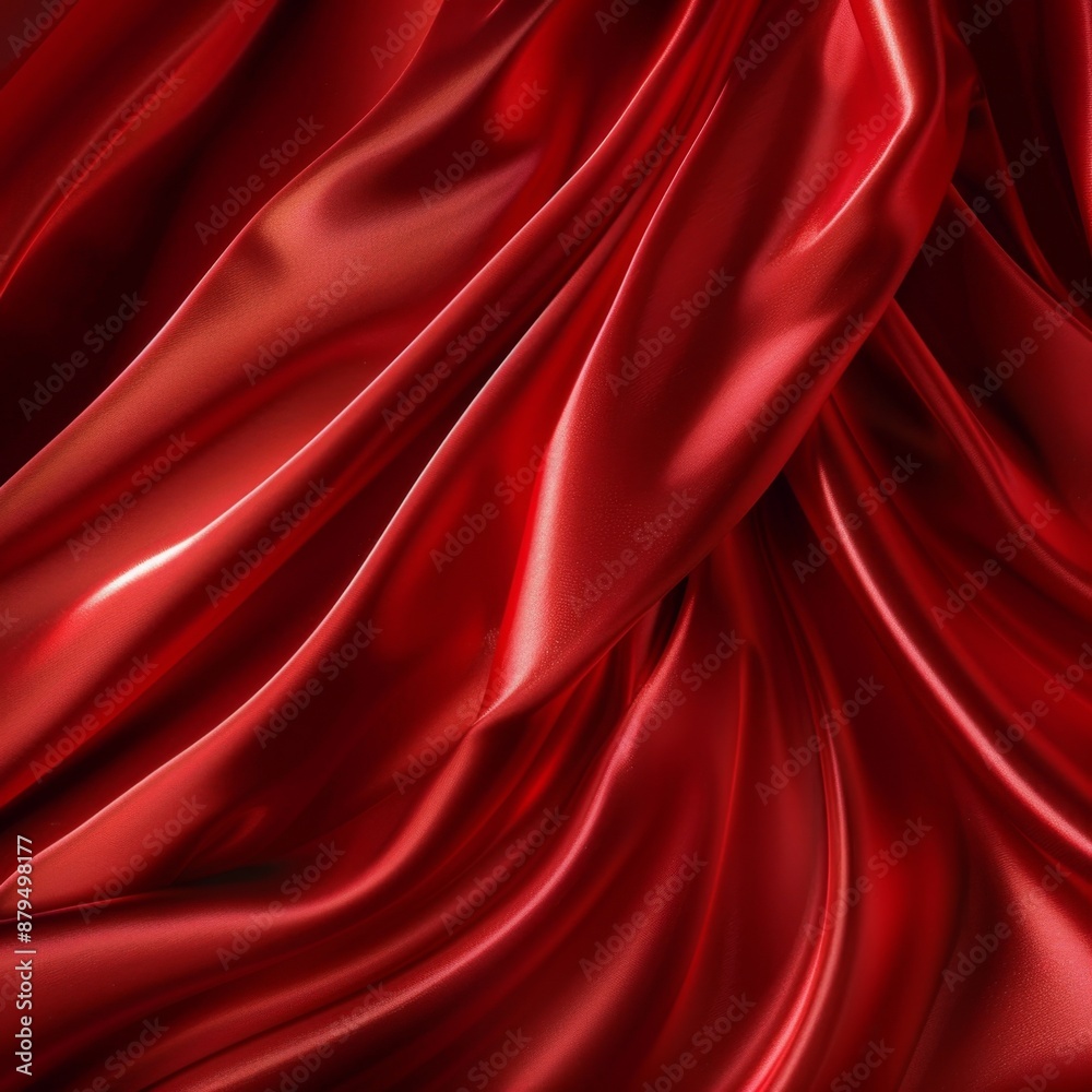 Obraz premium Abstract Red Satin Background: Perfect for Mobile and Computer Wallpapers, Celebrations, National Day, and Christmas Festive Themes, Featuring Natural Curves and Abstract Scenic Art, High-Resolution A
