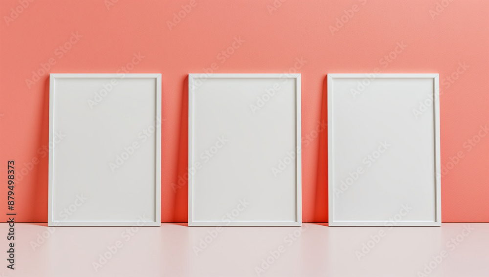 minimalist white picture frames on a white surface against a solid light peach background, concept of minimalist home decor, minimalist style minimalist white picture frames on a white surface against a solid light peach background, concept of minimalist home decor, minimalist style