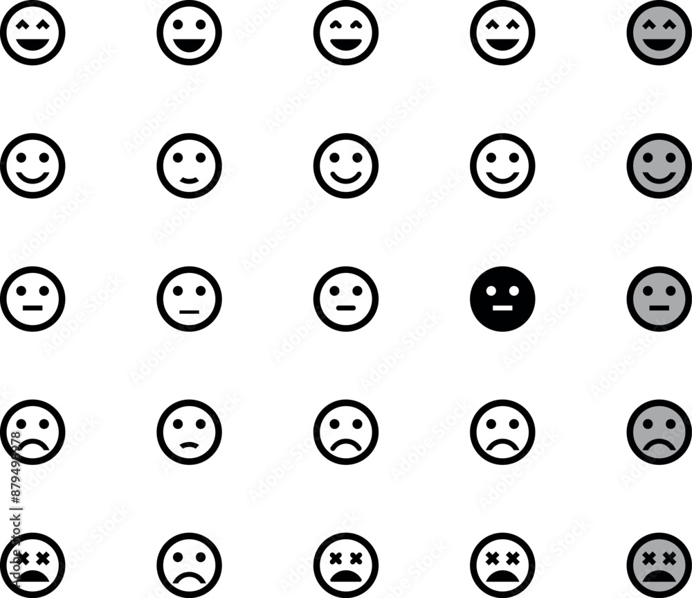Emoji set. Set of thin line smile emoticons. Set of Facebook Empathetic Reactions. Black icons. Flat Design Style, Social Media Reactions Emoji set. Set of thin line smile emoticons. Set of Facebook Empathetic Reactions. Black icons. Flat Design Style, Social Media Reactions
