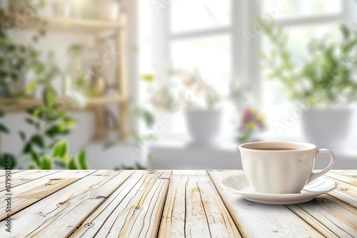 Wallpaper Mural Tea cup on a bright wooden table with a blurry calm environment, Mockup, Relaxing drink Torontodigital.ca