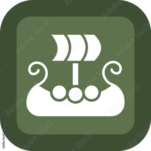 Viking Ship Glyph Green Box Icon