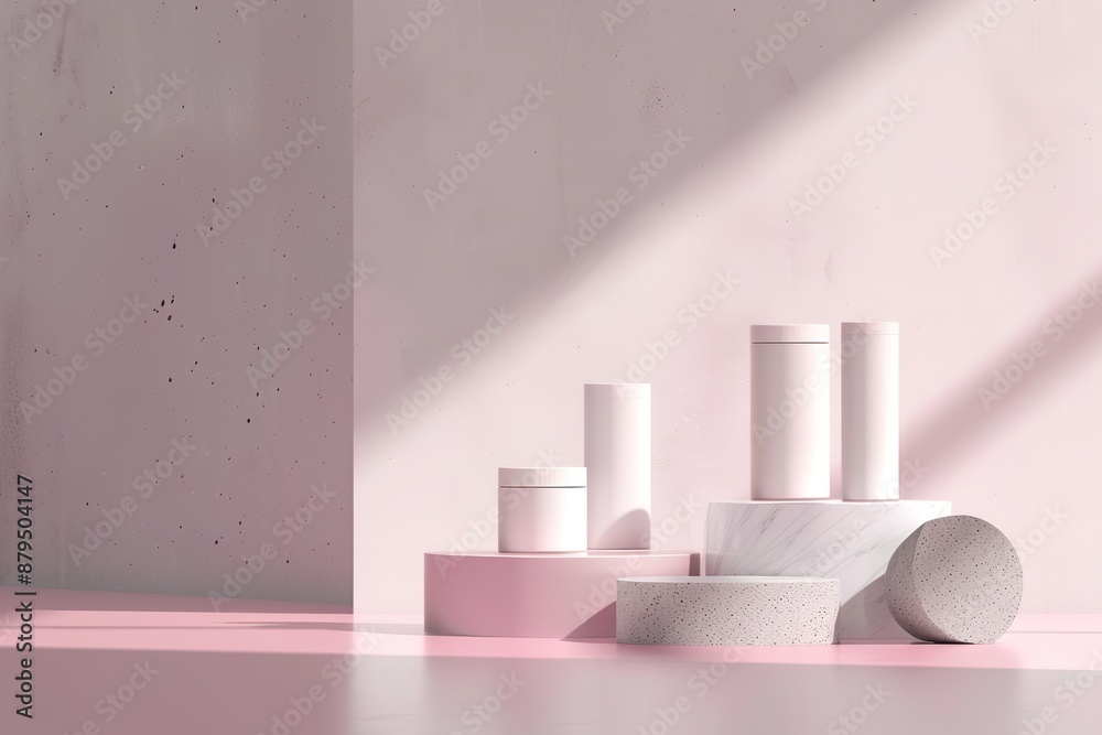 Minimalist beauty product display with geometric shapes and soft Minimalist beauty product display with geometric shapes and soft
