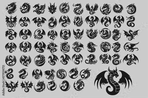 dragon head tattoo design, vector illustration, Dragon logo
