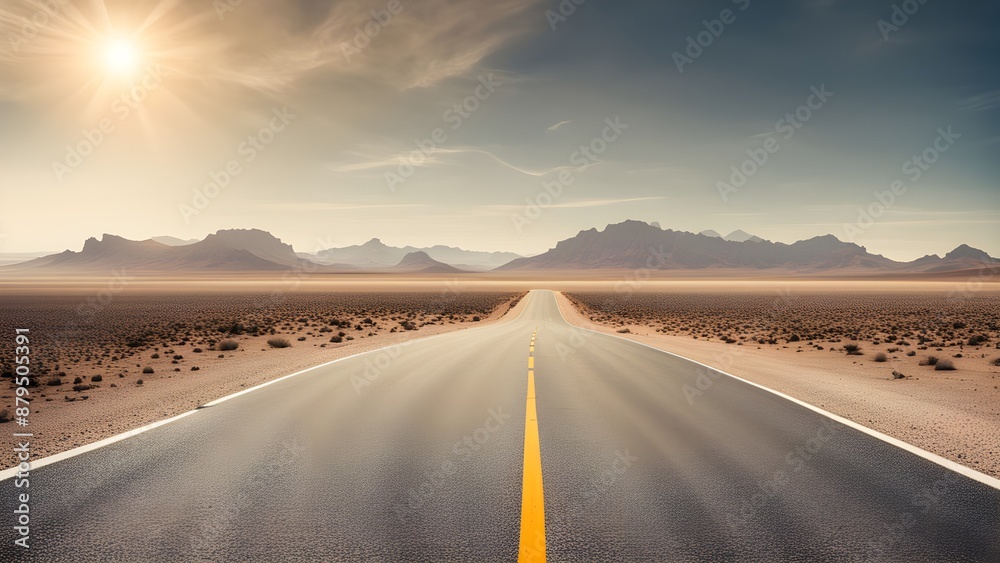 Naklejka premium Empty asphalt road, Adventure road in desert