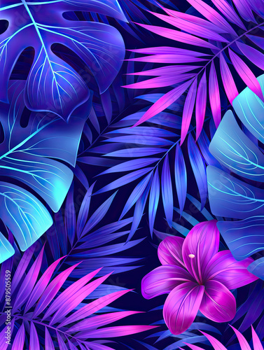 Elegant colorful with vibrant leaves hanging branches illustration background. Bright color 3d abstraction wallpaper for interior mural, Generated by AI	