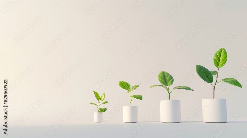 Futuristic Business Innovation Concept with Vibrant Green Plants in 3D on Light Background Futuristic Business Innovation Concept with Vibrant Green Plants in 3D on Light Background