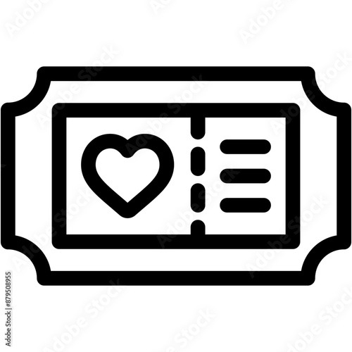 ticket, pass, heart, love and romance, miscellaneous, valentines day Icon