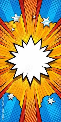 a comic book explosion with stars background