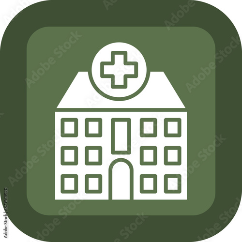 Hospital Glyph Green Box Icon