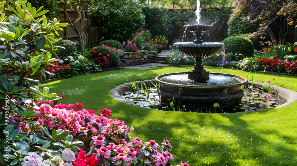 Beautiful garden with blooming flowers, manicured lawns, and a small fountain, illustrating peace and beauty in landscaping.
Beautiful garden with blooming flowers, manicured lawns, and a small fountain, illustrating peace and beauty in landscaping.