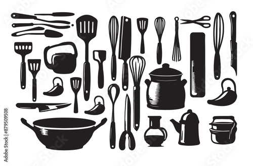 Domestic Kitchen tools accessories silhouette Set 