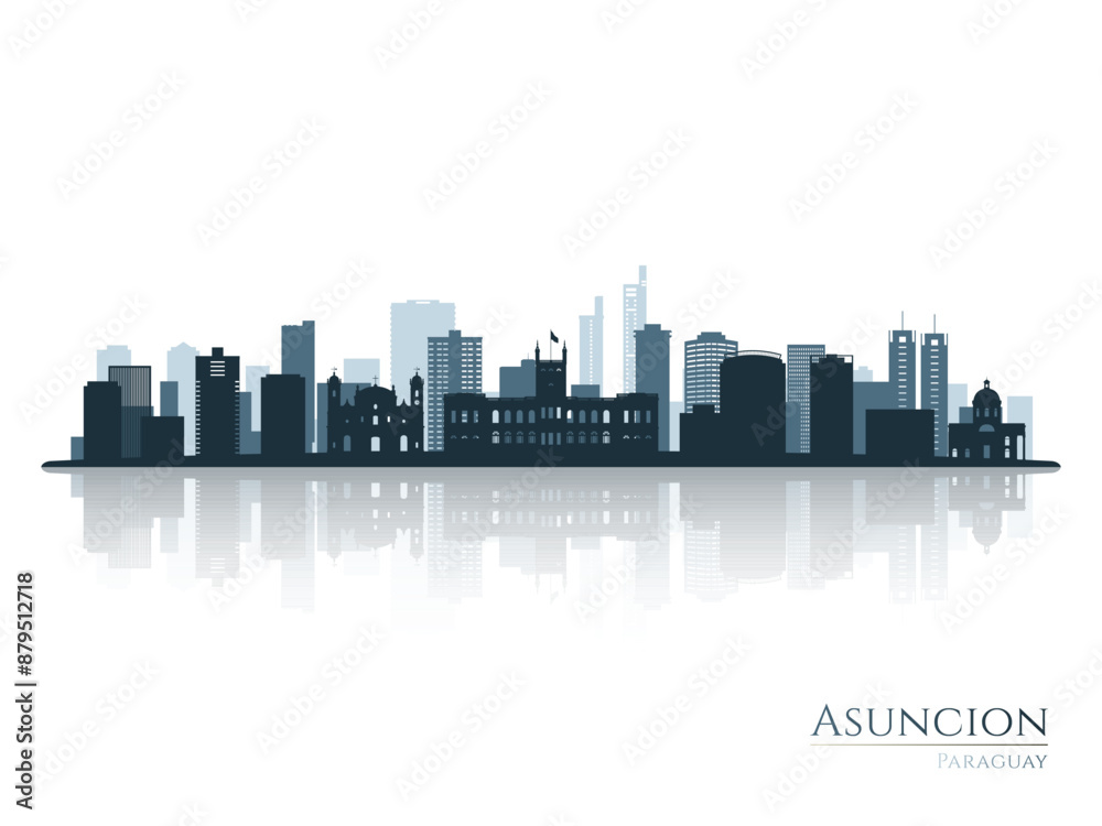 Asuncion skyline silhouette with reflection. Landscape Asuncion, Paraguay. Vector illustration. Asuncion skyline silhouette with reflection. Landscape Asuncion, Paraguay. Vector illustration.