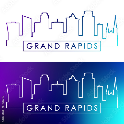 Grand Rapids skyline. Colorful linear style. Single line. Editable vector file.