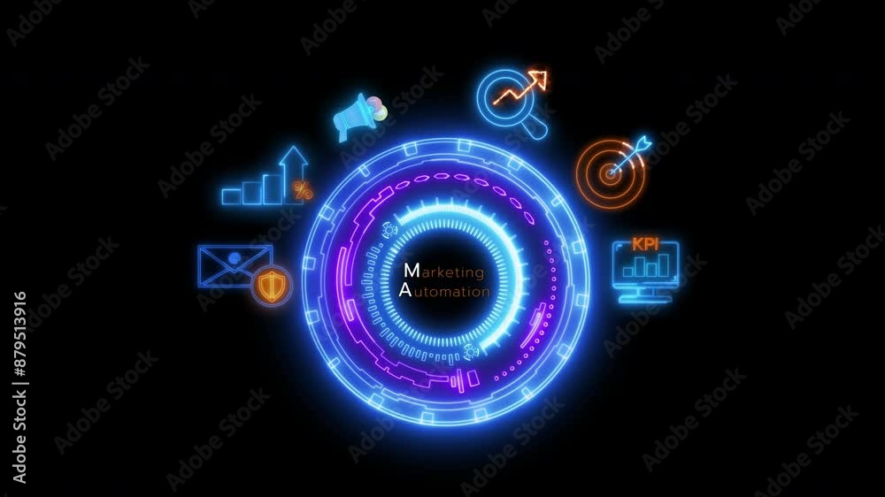 Marketing automation concept for digital marketing automation strategy, social media, customer journey, pricing, advertising. Glowing neon line of marketing automation icon on transparent background. Marketing automation concept for digital marketing automation strategy, social media, customer journey, pricing, advertising. Glowing neon line of marketing automation icon on transparent background.