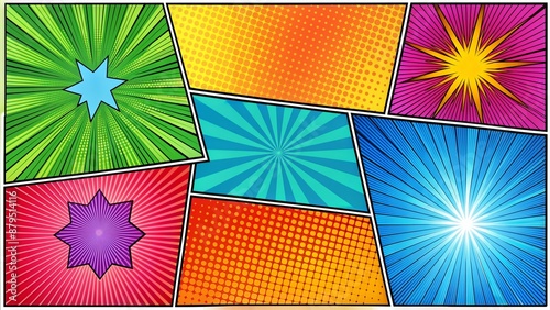 a set of comic book page backgrounds with stars