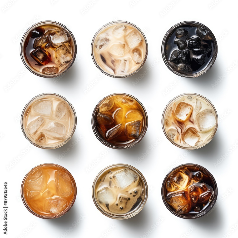 Iced coffee variations, close up. Iced coffee variations, close up.