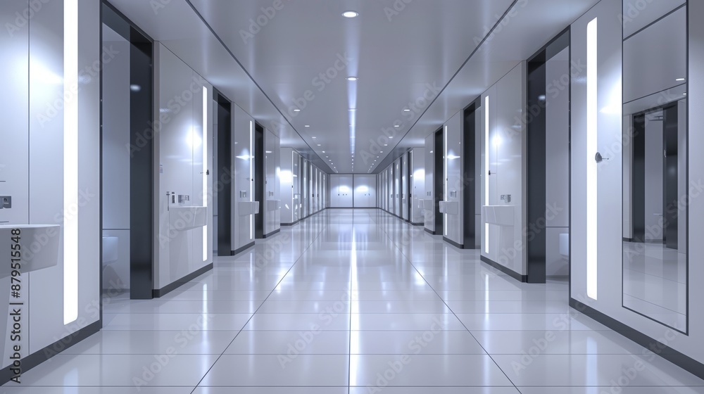 Clean and modern hallway with bright lighting Clean and modern hallway with bright lighting