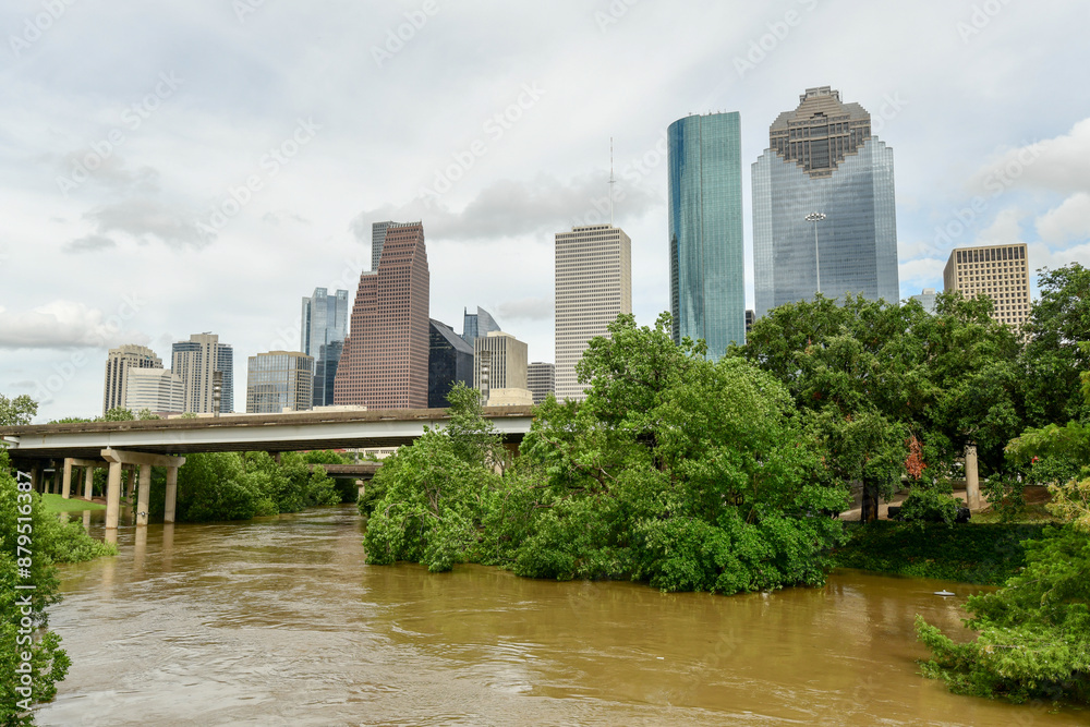Buffalo Bayou Park, Houston, flooded after Hurricane Beryl.