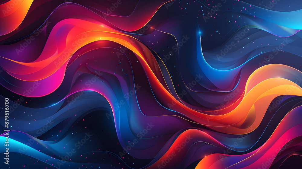 Abstract fluid vector with wavy shapes and neon elements against a dark backdrop Abstract fluid vector with wavy shapes and neon elements against a dark backdrop