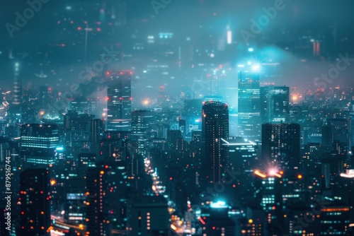 Wallpaper Mural Futuristic cityscape with glowing skyscrapers at night, showcasing the beauty of urban architecture and modern technology Torontodigital.ca