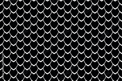 Seamless geometric pattern, snake, fish, mermaid, dragon scales. Minimal abstract texture in black and white color, animal vector background for your design, cover and wallpaper