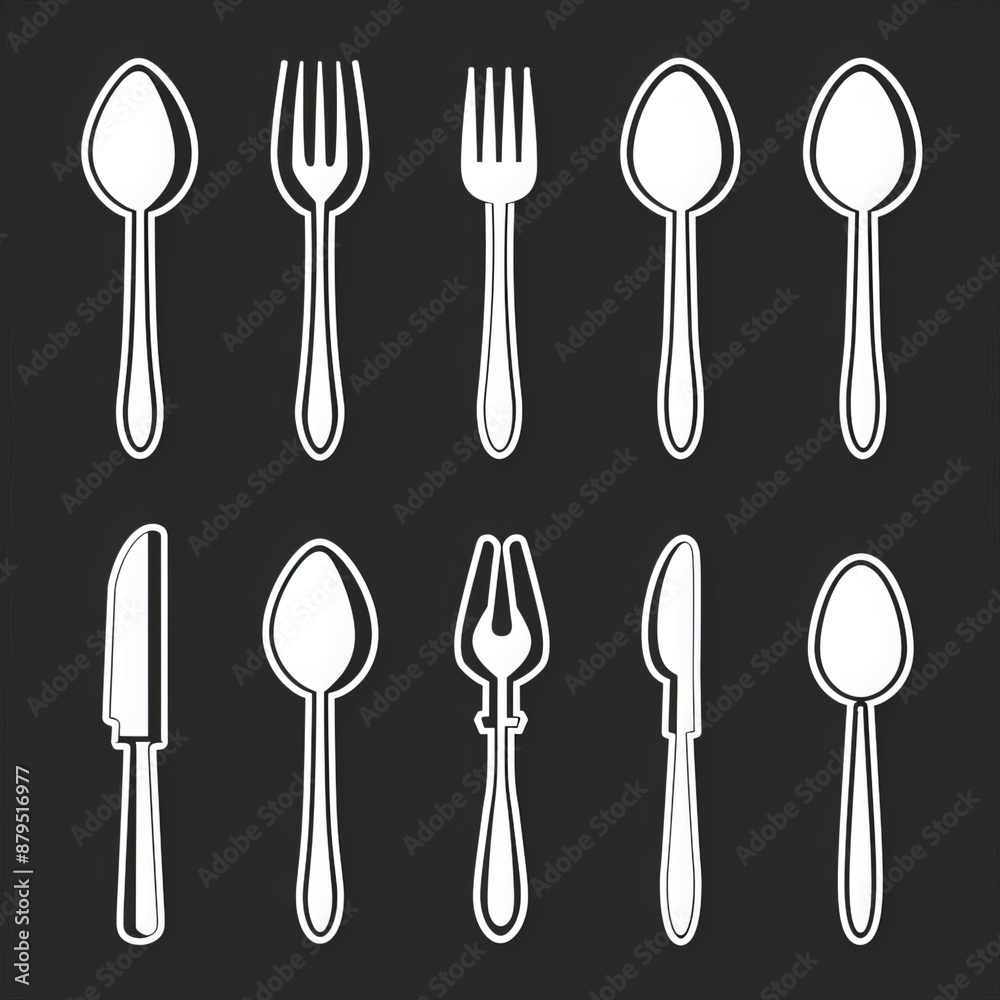 Fork & spoon icon vector set. Restaurant utensil symbol. Dinner dish or plate with spoon and fork sign outline for apps and websites. Generative AI