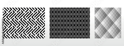 Geometric set of seamless black and white patterns. Simple vector graphics.