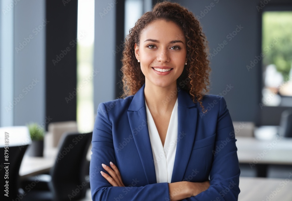 Young happy pretty smiling professional businesswoman, happy confident positive female entrepreneur standing