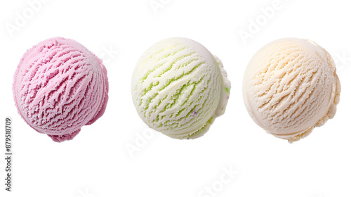 Set of four various ice cream balls or scoops