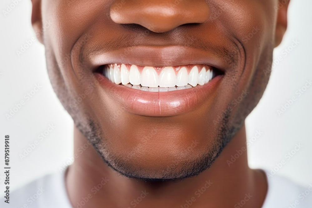 Isolated smile with white beautiful straight teeth of black man close-up on a white background Isolated smile with white beautiful straight teeth of black man close-up on a white background