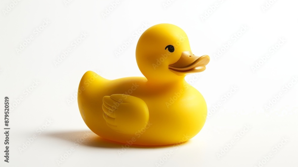 Isolated on a white background, this close-up image features a vivid yellow rubber duck with bright colors and detailed texture. Isolated on a white background, this close-up image features a vivid yellow rubber duck with bright colors and detailed texture.